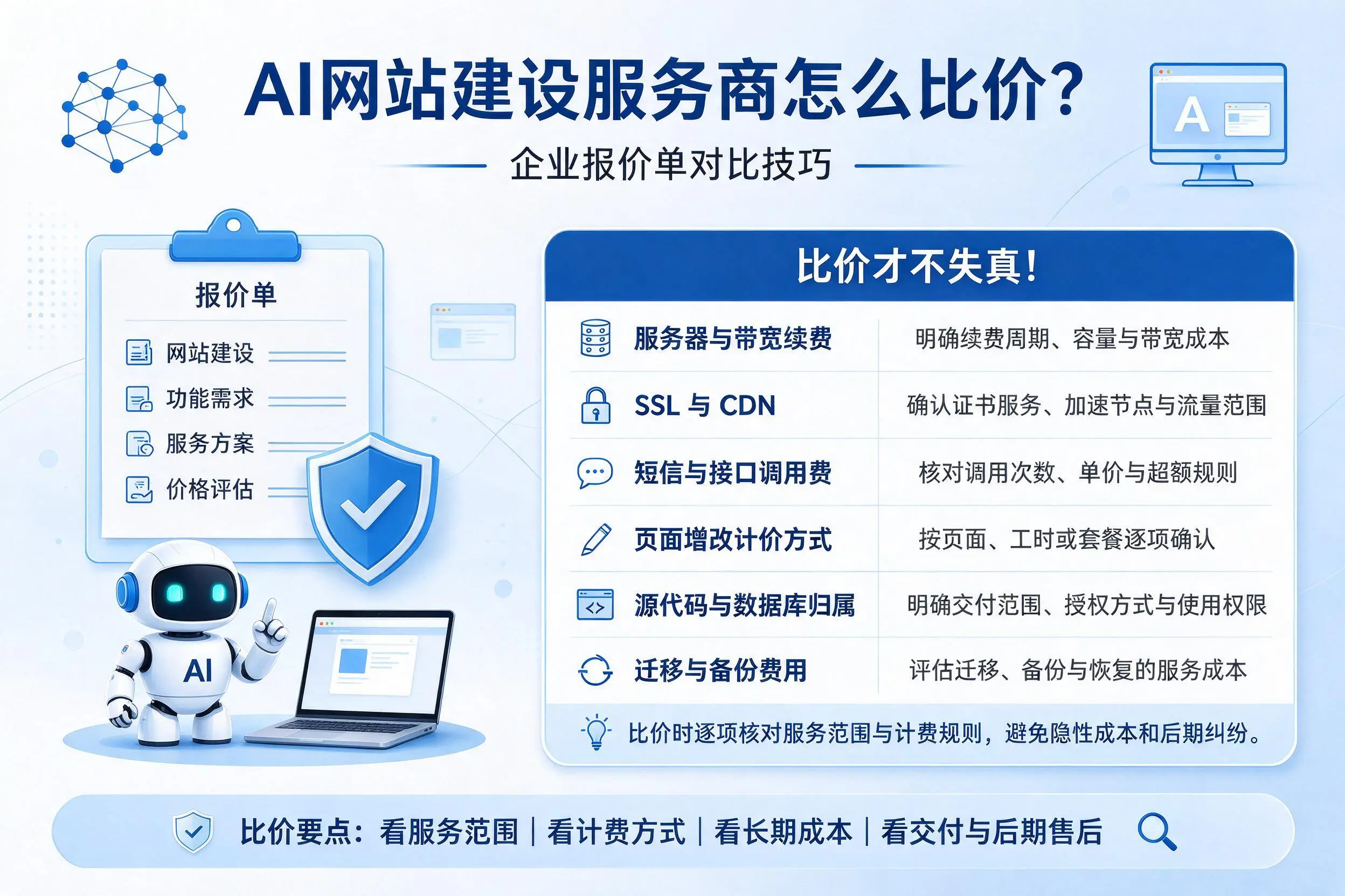 AI网站建设服务商怎么比价？西安企业报价单对比技巧