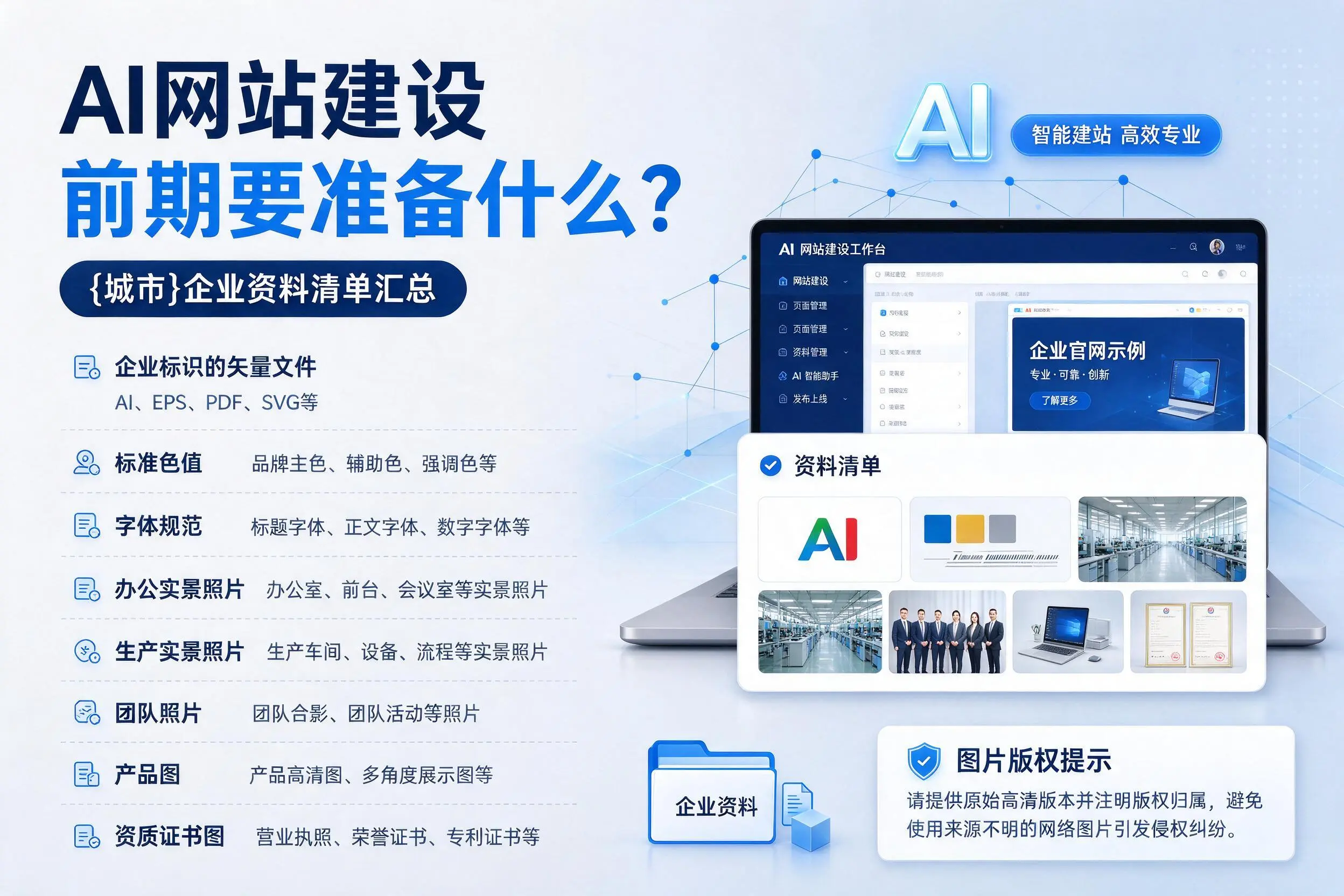 AI网站建设前期要准备什么？西安企业资料清单汇总